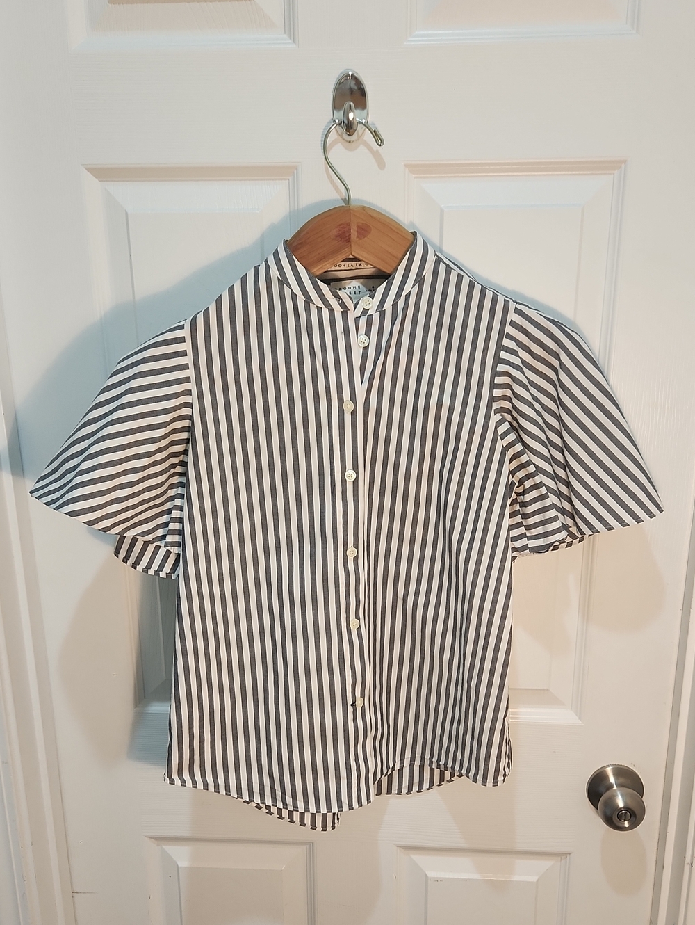 kate spade Broome Street Gray and White Striped Button-Up - Picture 1 of 6